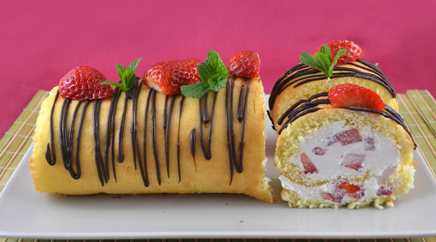 Gâteau roulé aux fraises avec Thermomix