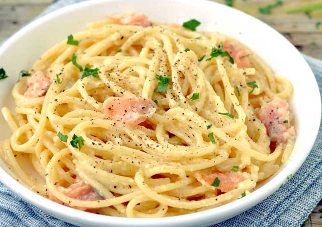 Spaghettis Carbonara au Saumon ww