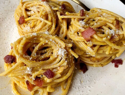 La recette des Spaghettis Carbonara au Potiron