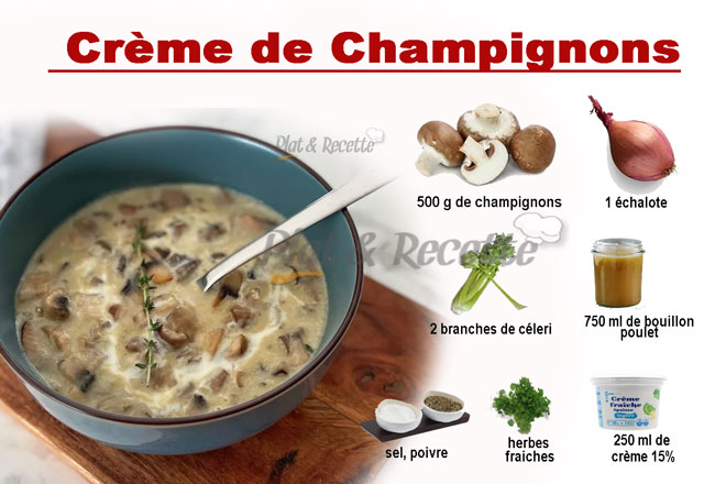 Crème de Champignons, une soupe savoureuse et réconfortante, parfaite pour un repas léger et plein de saveurs.