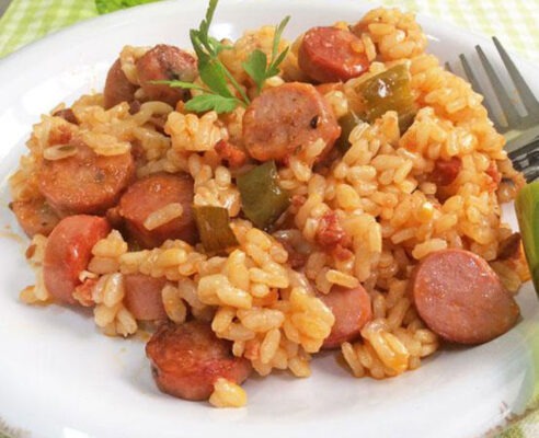 One pot riz saucisse poivron et tomates