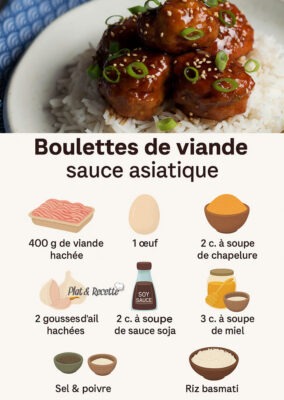 Boulettes de viande sauce asiatique, un plat maison, savoureux et équilibré,facile à faire et parfait pour un dîner rapide aux saveurs asiatiques.