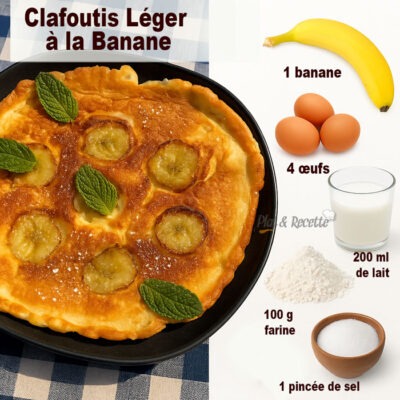 Clafoutis léger à la banane, un clafoutis moelleux à la banane, léger et parfumé, préparé avec des ingrédients simples.