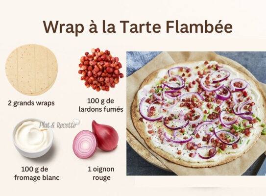 Wrap façon Tarte Flambée, une version légère et rapide avec crème, oignons rouges et lardons. Une recette gourmande et simple à préparer.