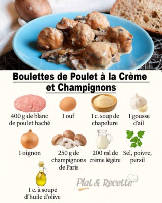 Boulettes de Poulet à la Crème et Champignons