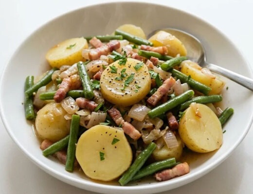 Poêlée de Lardons Pommes de Terre et Haricots Verts Poêlée de lardons pommes de terre et haricots verts facile et rapide. Un plat complet, gourmand et familial parfait pour un repas simple et savoureux.