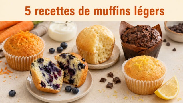 5 Recettes de Muffins Légers Découvrez 5 recettes de muffins légers : carotte-orange, myrtilles, vanille, chocolat et citron. Des goûters moelleux et faciles à préparer.