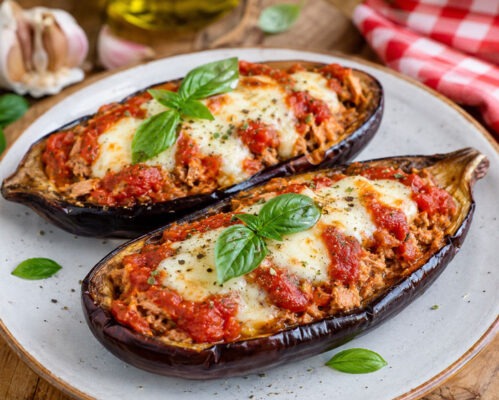 Aubergines farcies au thon tomate et mozzarella