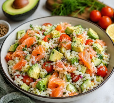 Salade de Riz au Saumon Fumé et Avocat Salade de riz au saumon fumé et avocat