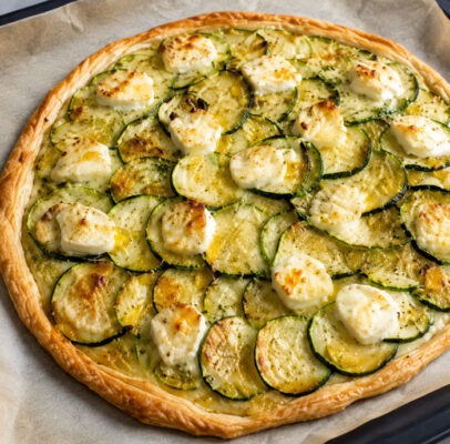 Tarte fine courgette chèvre et miel